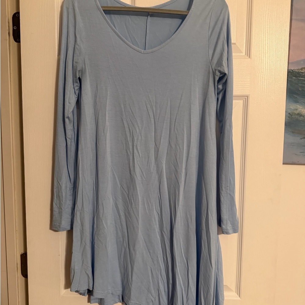Sky Blue Long Sleeve Cotton Dress